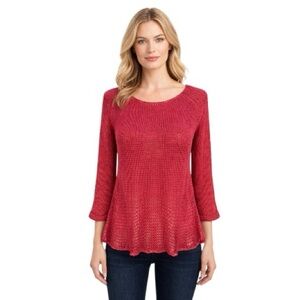 Topshop Petite Red Coral Open Knit Sweater | US 2 | Lightweight Layering Top